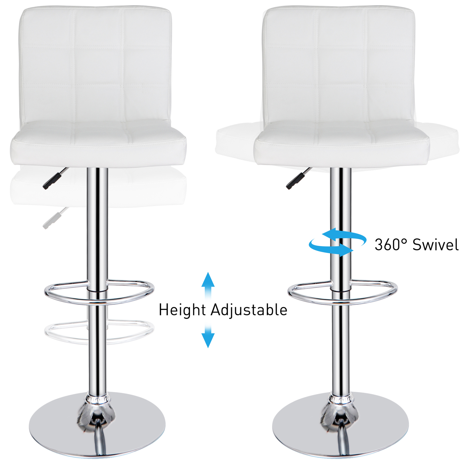 Bar Stools Adjustable Counter Height Swivel Chairs Set of 4 w/ Square Back White