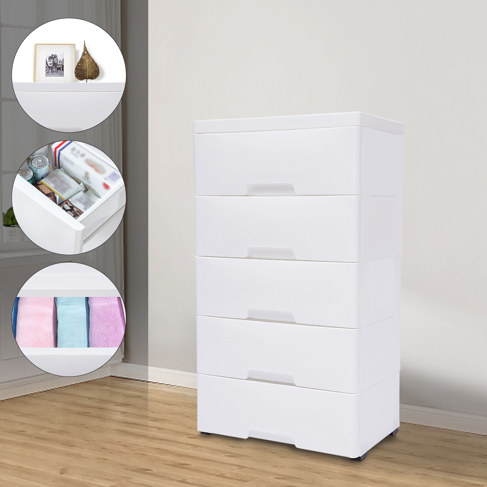 5 Tier Plastic Drawers Dresser with 5 Drawers Stackable Dresser Storage Cabinet