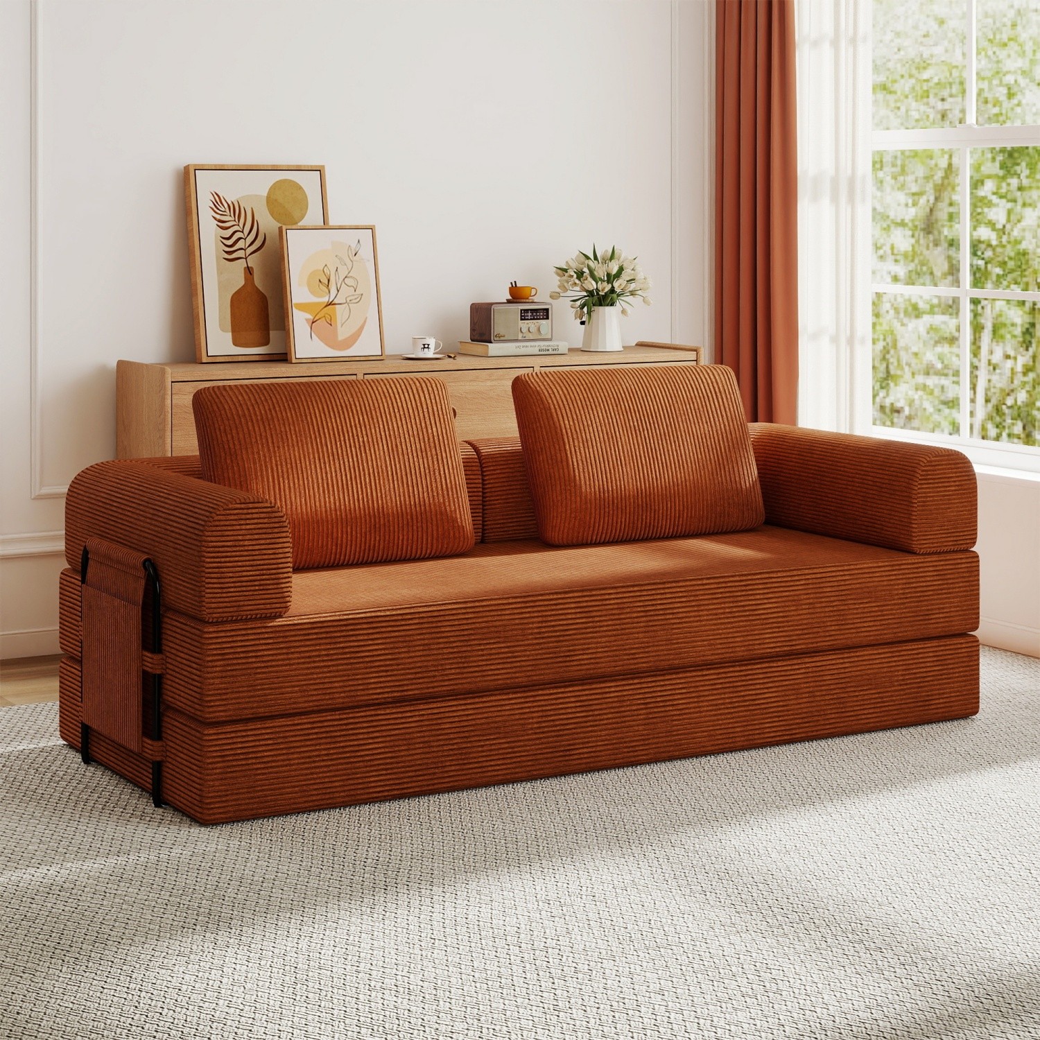 Modern Compression Sofa Folding Sleeper Sofa Bed Floor Couch with Sturdy Frame