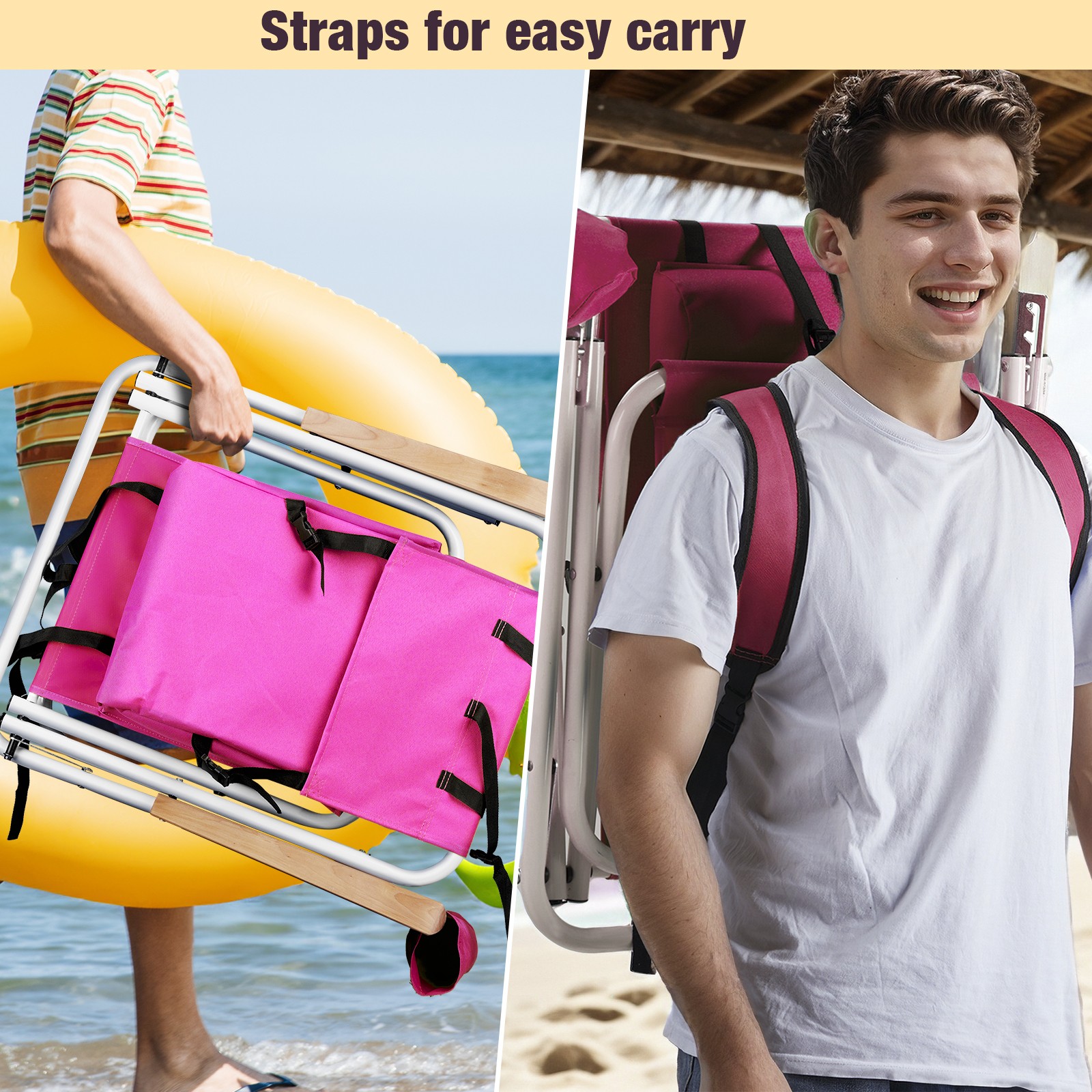 Folding Beach Chair, 4 Position Portable Backpack Foldable Camping Chair