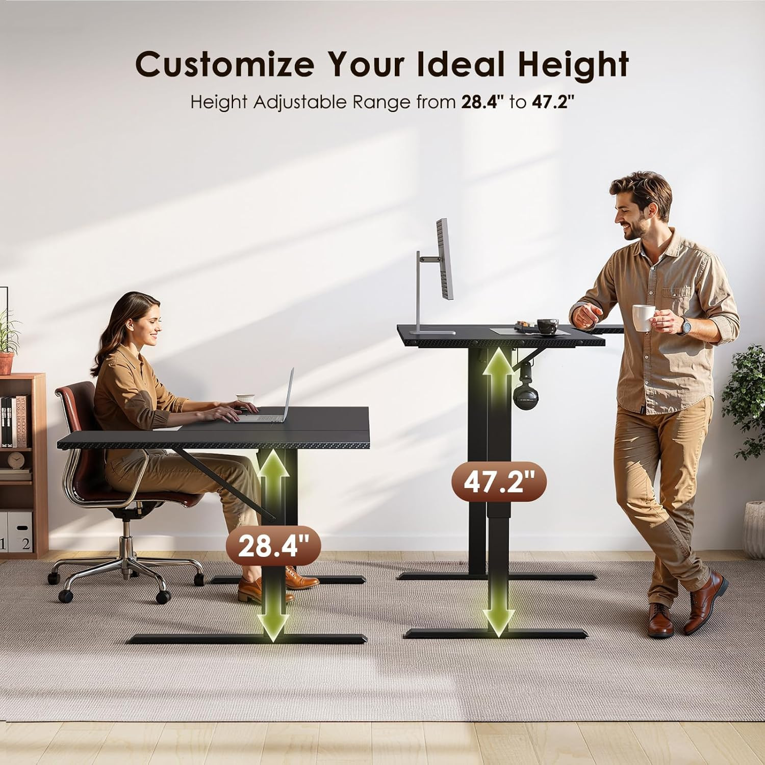 Electric L Shaped Standing Desk, 55 Inches Height Adjustable Table, Reversible C