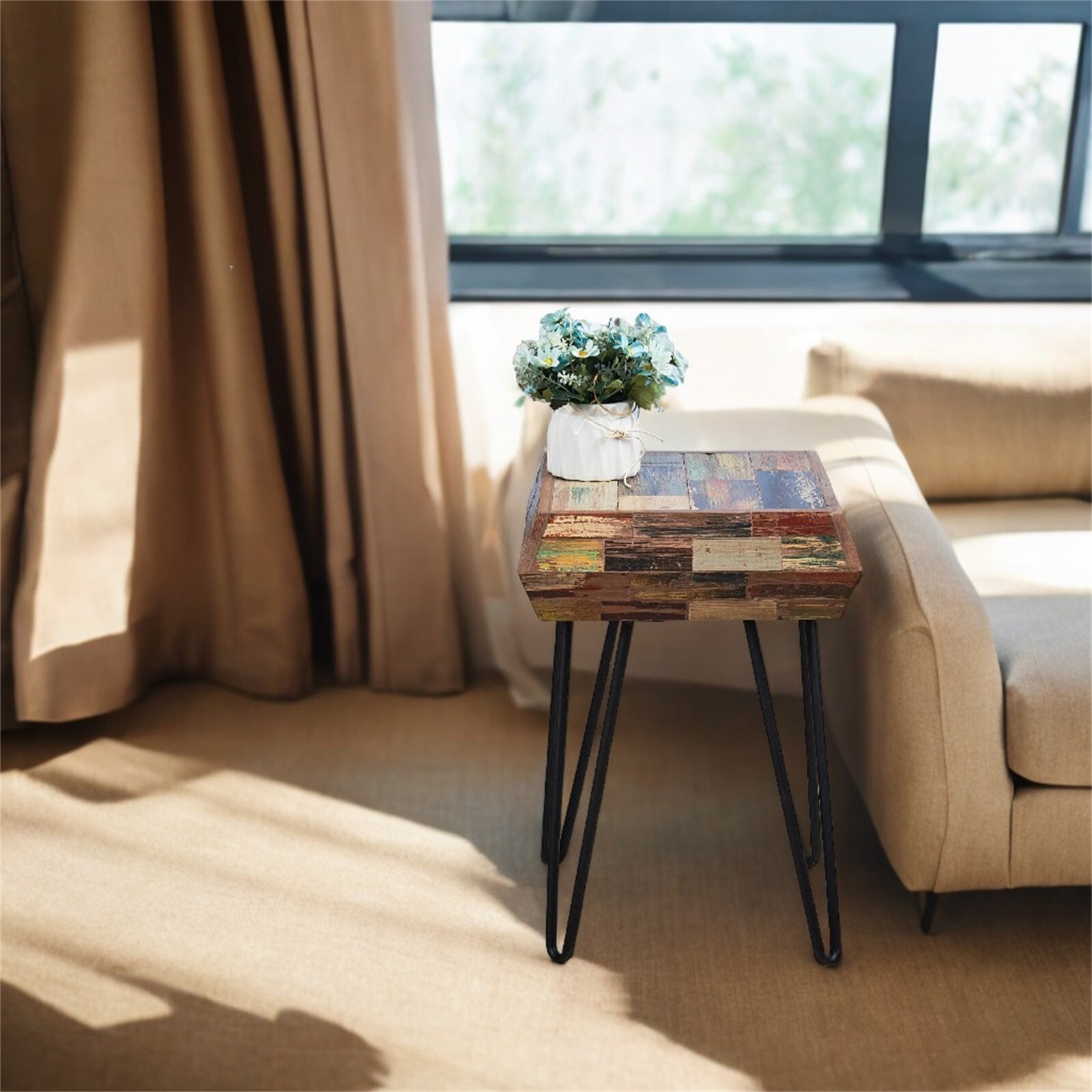 Greenage Side Table Solid Reclaimed Wood Accent Coffee End Table 3D Square