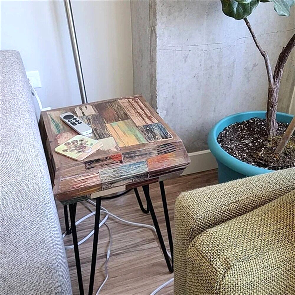 Greenage Side Table Solid Reclaimed Wood Accent Coffee End Table 3D Square