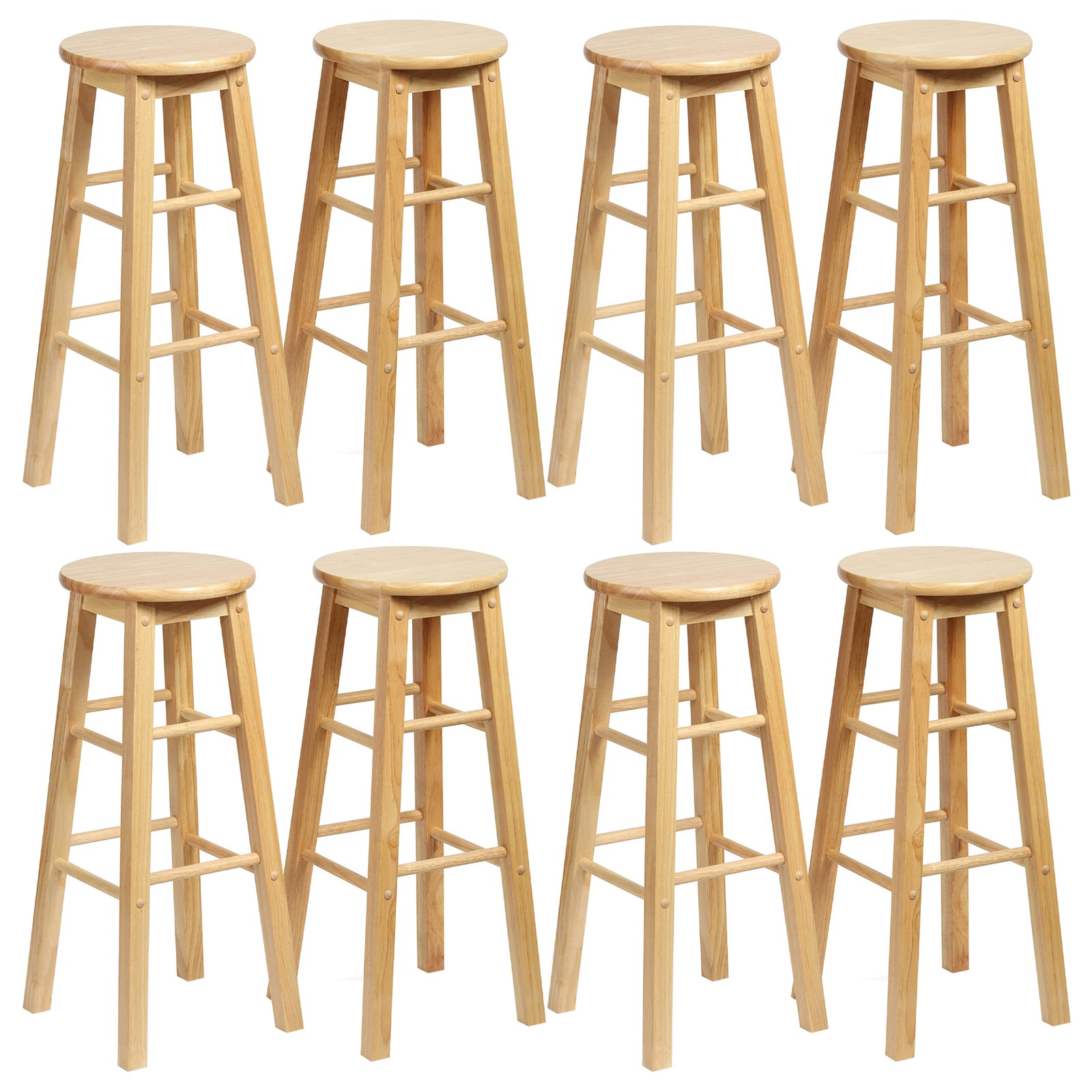 PJ Wood Classic Round Seat 29″ Tall Kitchen Counter Stools, Natural (Set of 8)