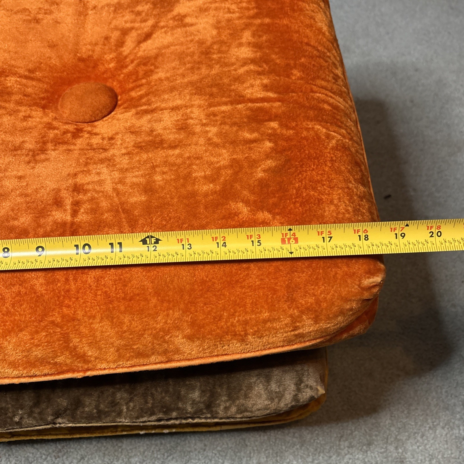 Vtg Mid Century Pillow Ottoman on Wheels Green Orange Gold Velvet Velour MCM