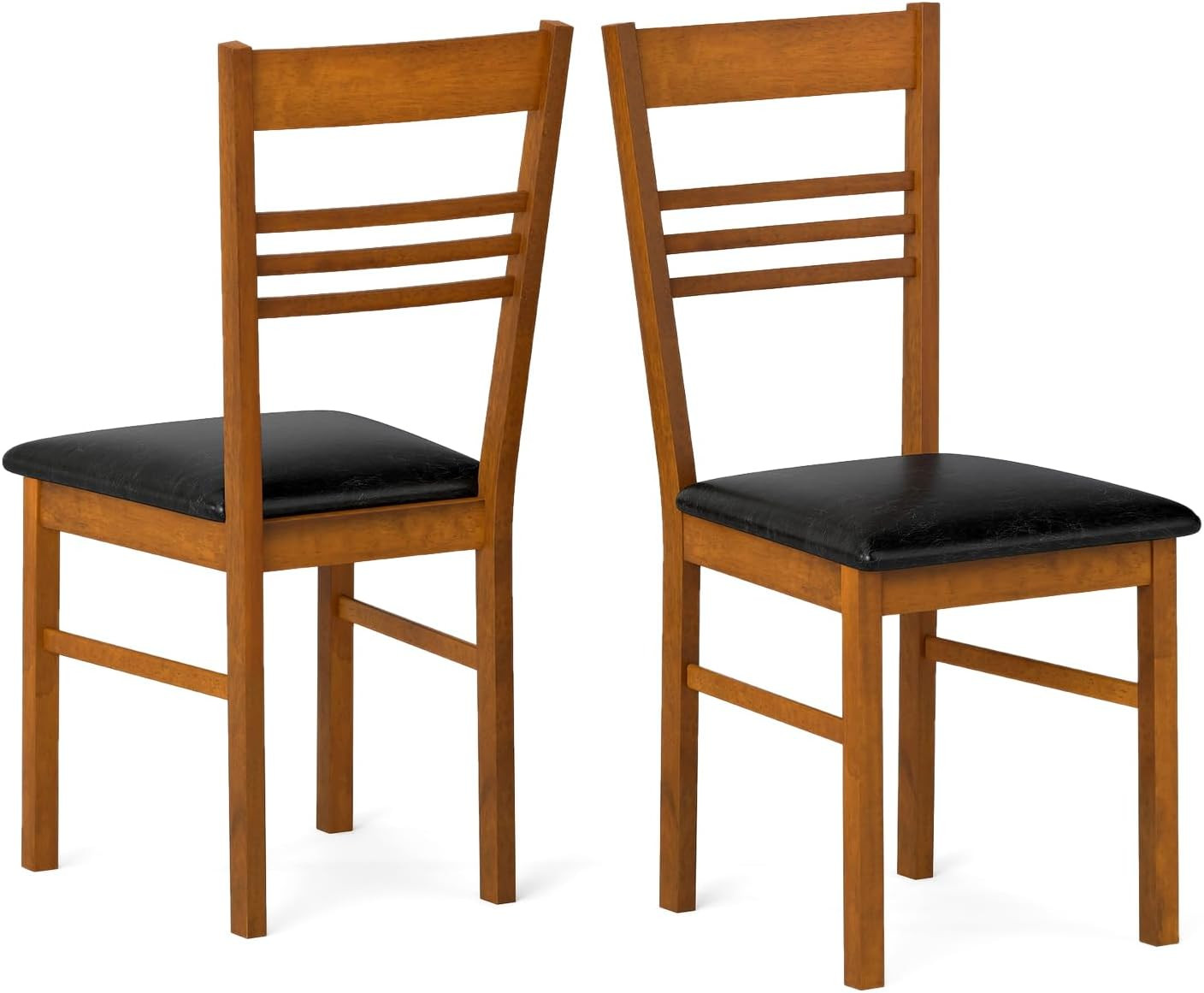 Set of 2 Modern Wooden Dining Chairs with Upholstered Seat and Slat Backrest