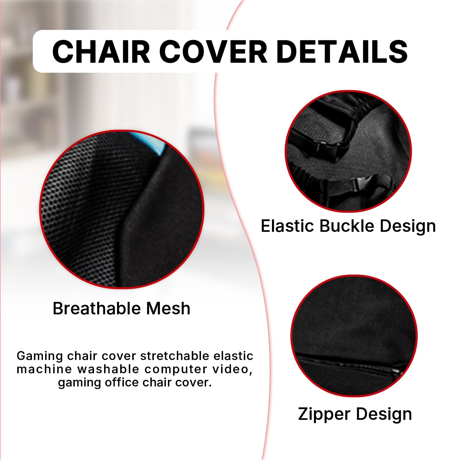 Stretchable Gaming Chair Cover, Breathable Machine Washable Red