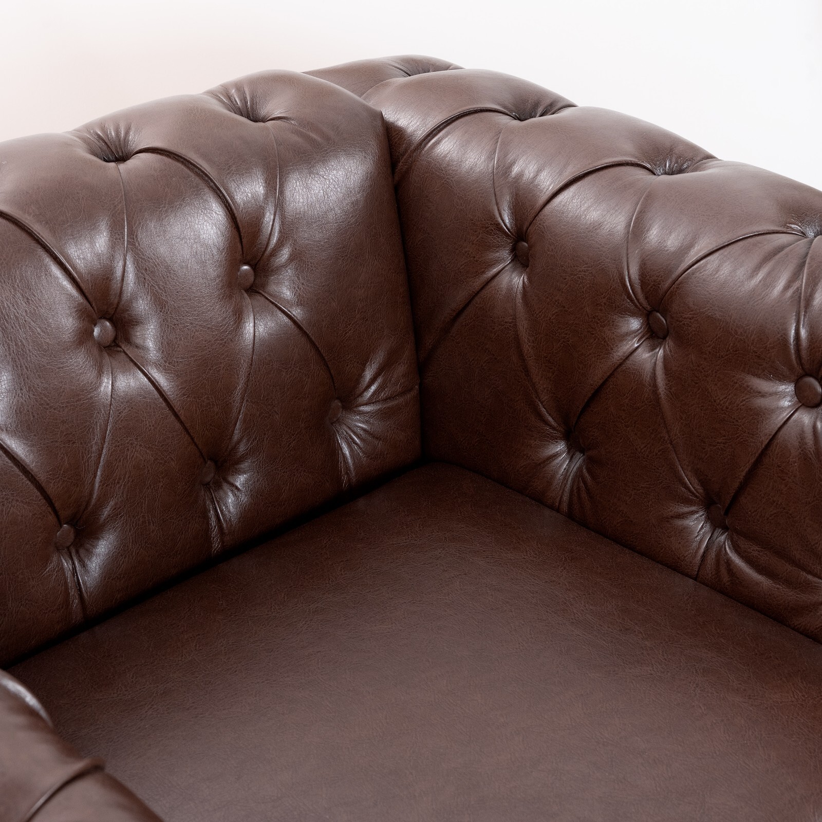 Faux Leather Sofa Tufted Single Couch Armchair with Removable Cushion Square Arm