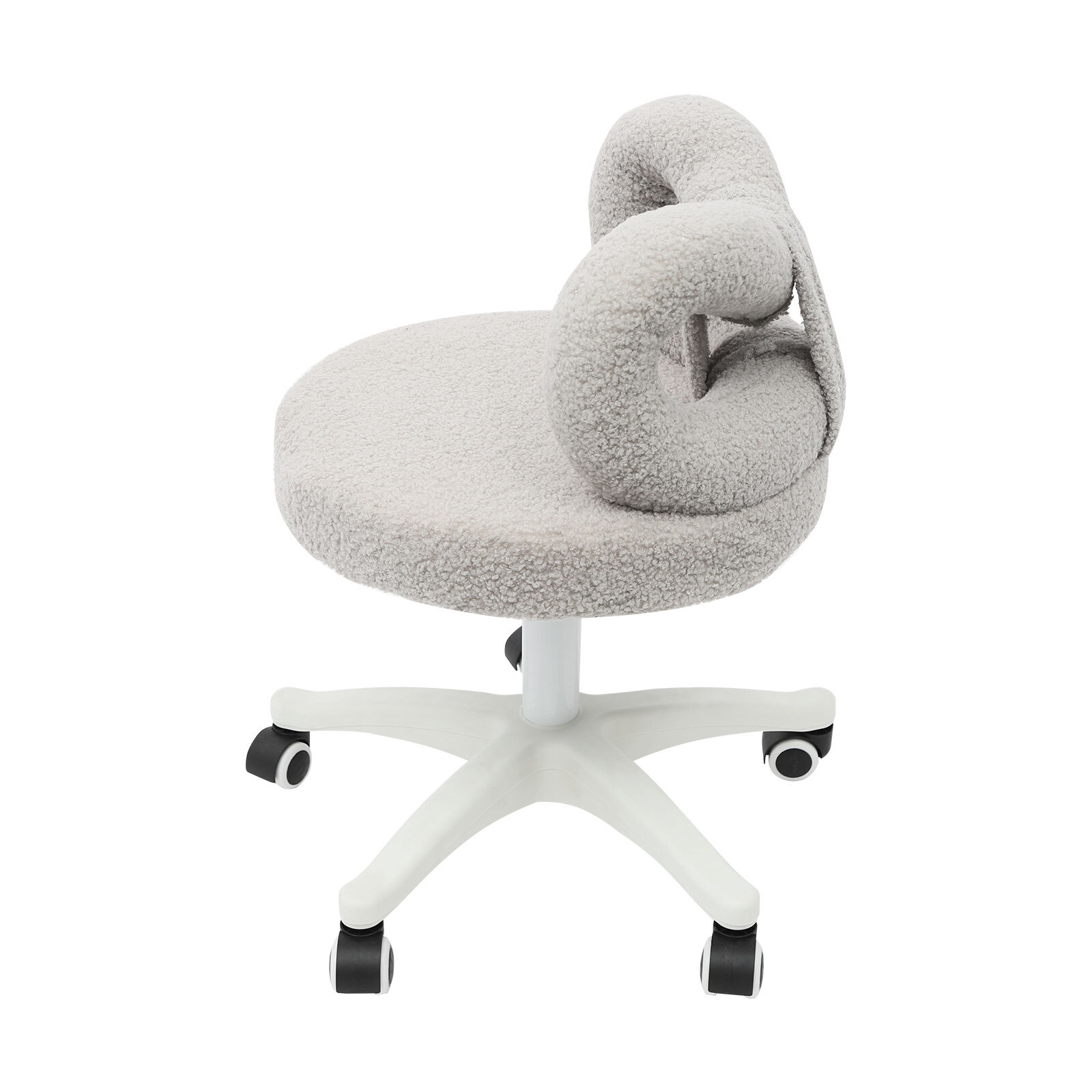 Lambswool Bow Back Desk Chair, Grey Swivel Rolling Vanity Stool, Height Adjust
