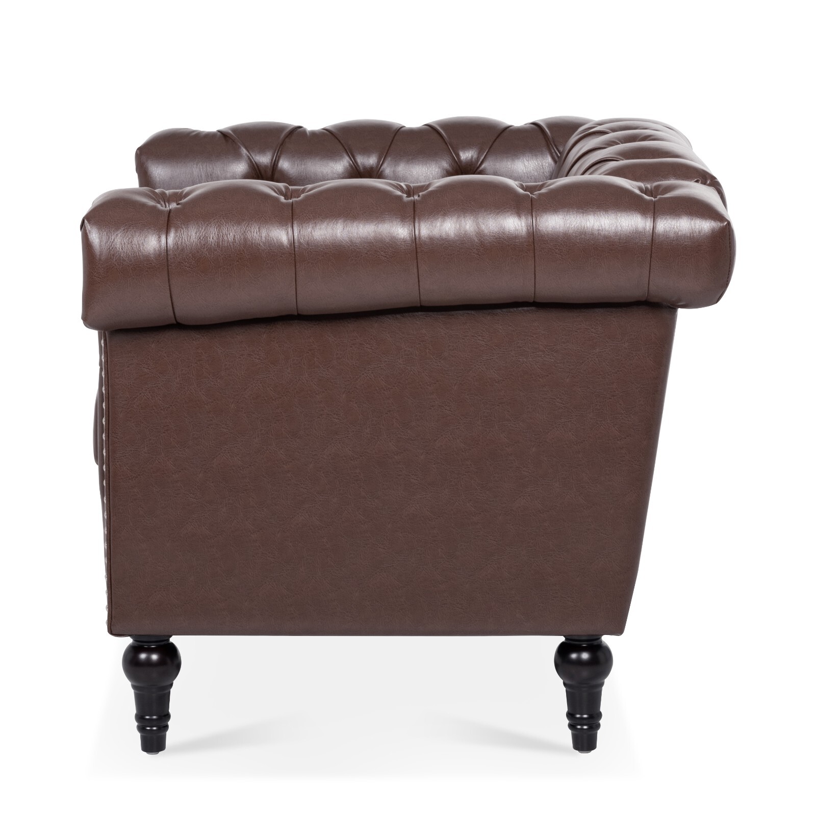 Faux Leather Sofa Tufted Single Couch Armchair with Removable Cushion Square Arm