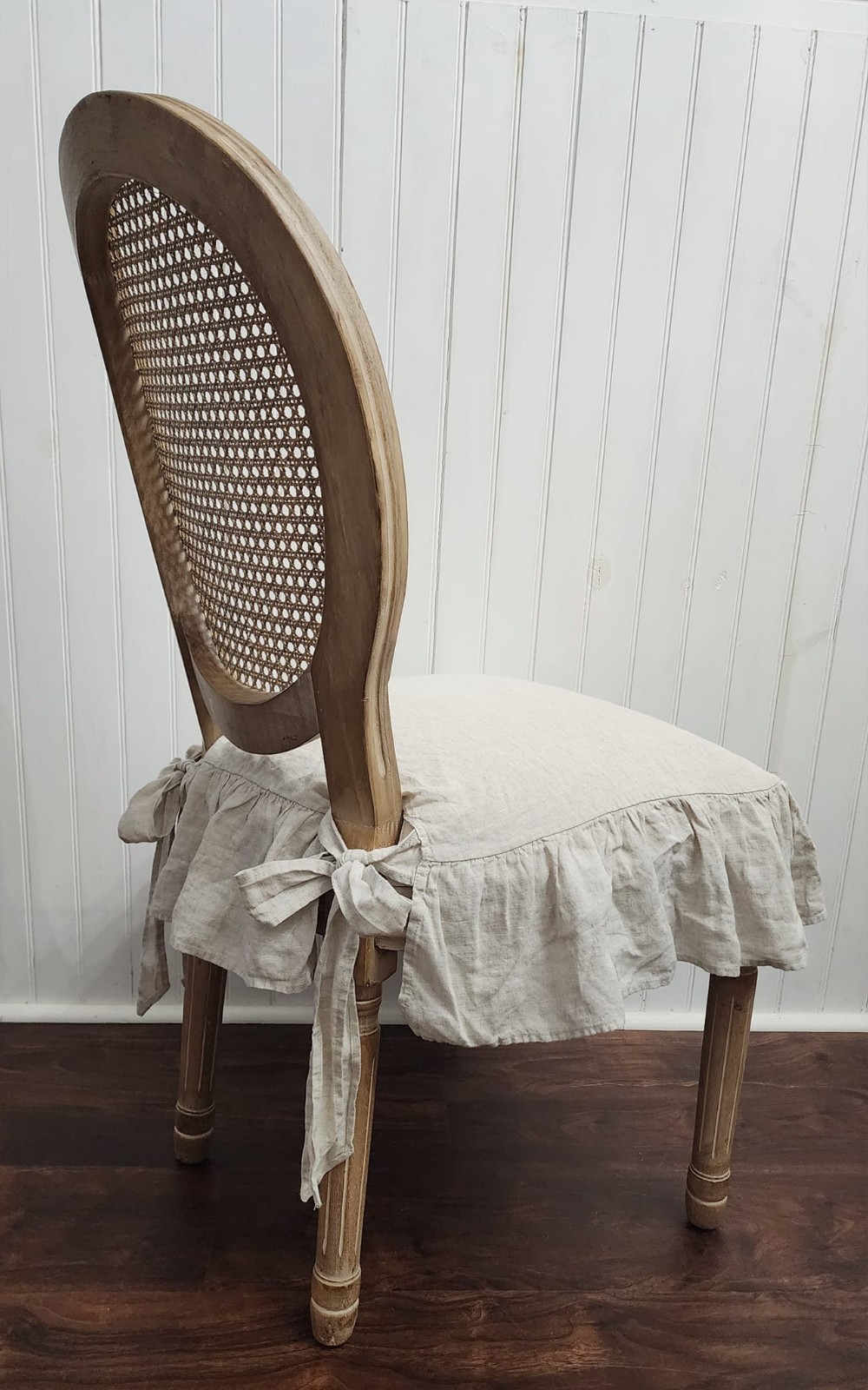 Chair Seat Cover Slipcover with 4 sided-Ruffle Large 100% Linen Natural Flax