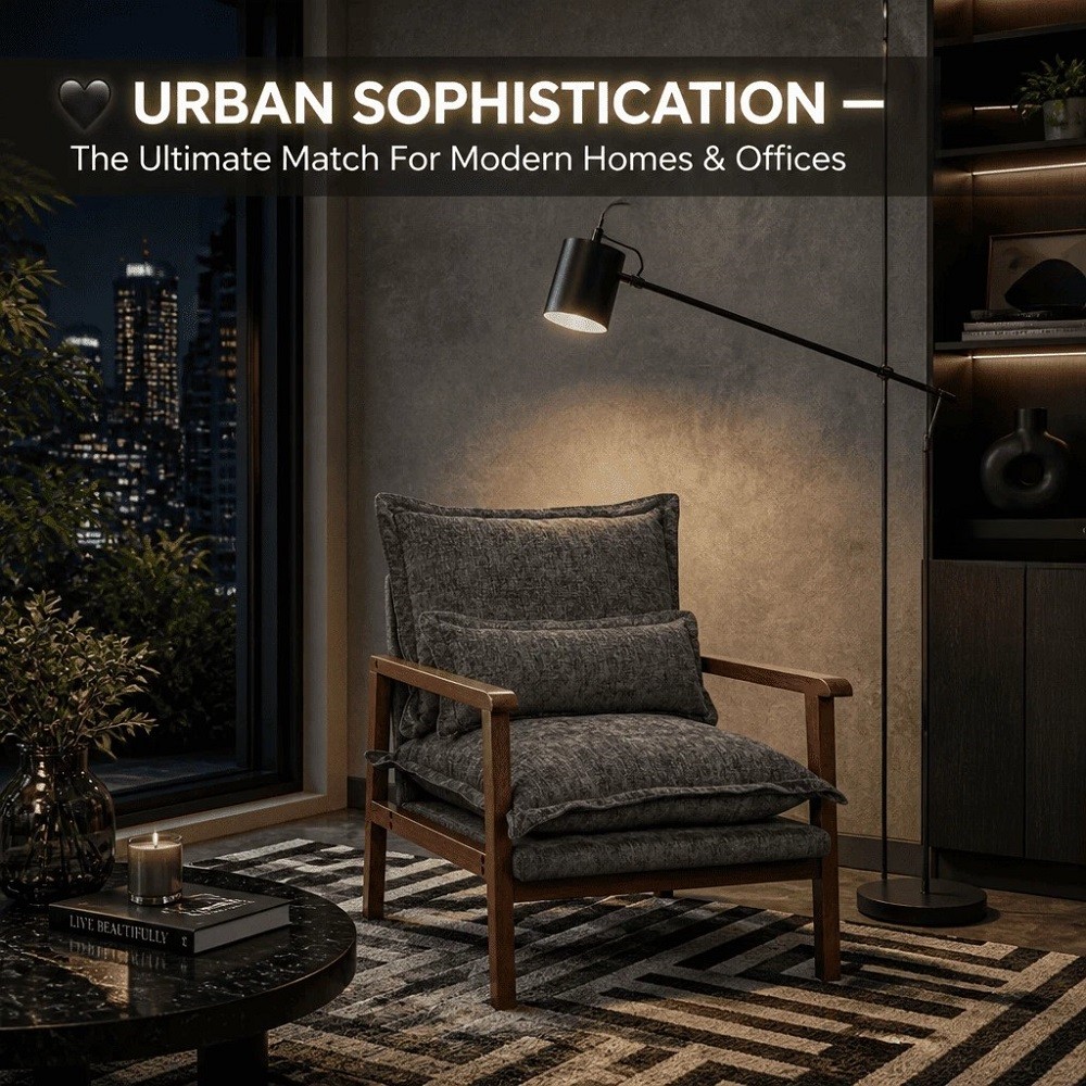 Dark Grey Accent Chair Chenille Single Sofa Lounge Armchair Cloud Modern Office