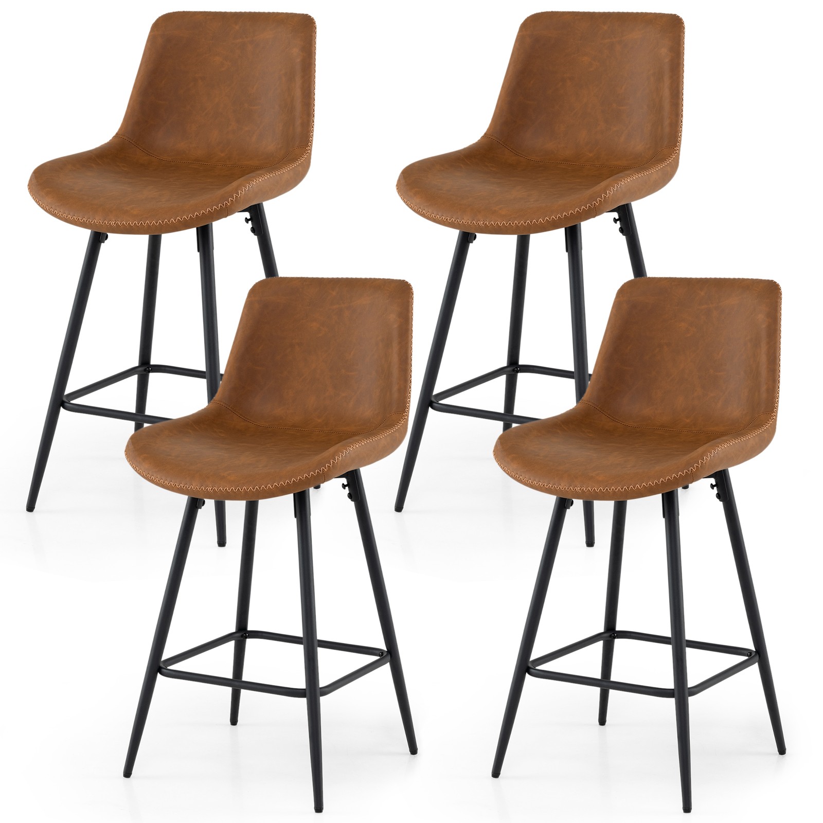 Bar Stools Set of 4, 24 Inch Counter Height Bar Chairs with Backs and Footrests