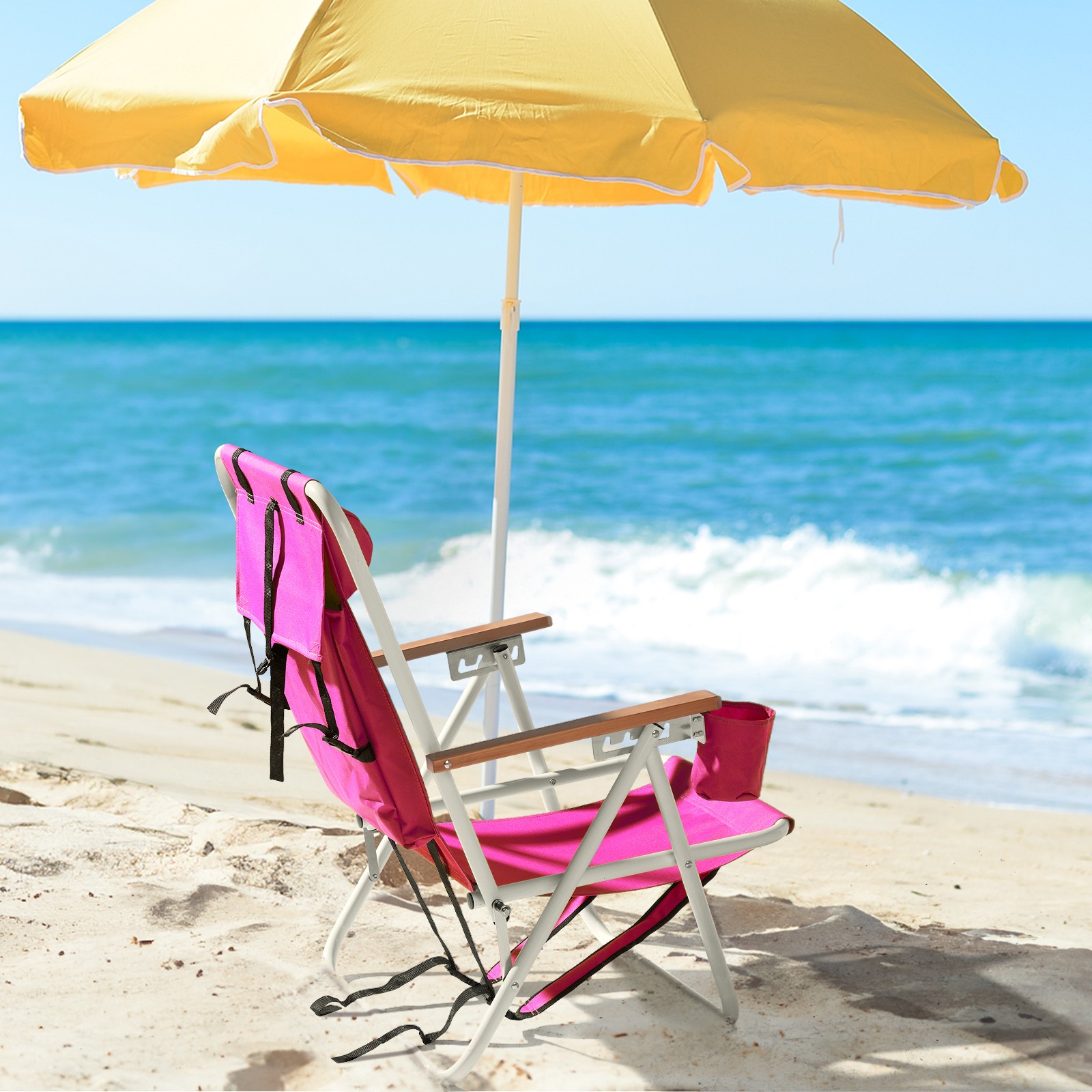 Folding Beach Chair, 4 Position Portable Backpack Foldable Camping Chair