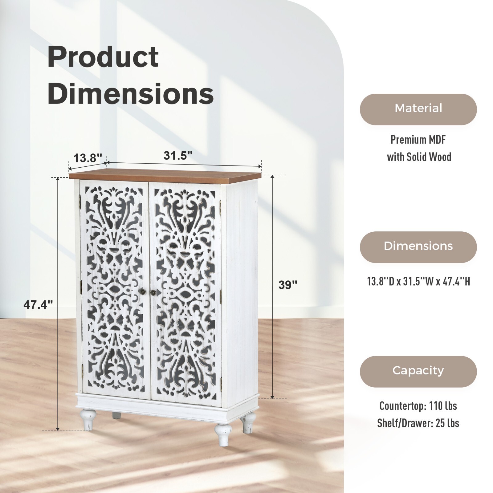 Tall Cabinet Accent Storage Cabinet with Doors Distresses Console Cabinet Retro