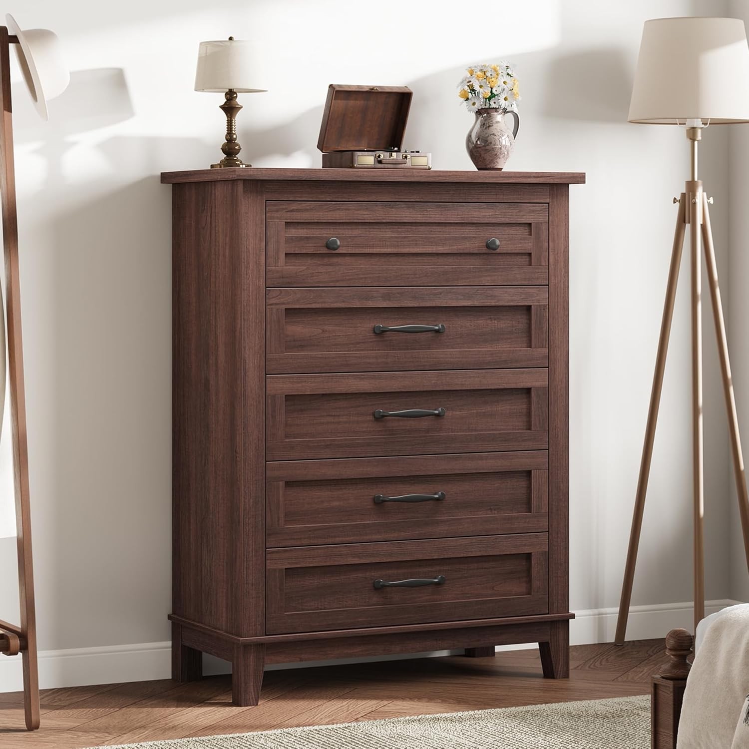 41.3 inch 5 Dresser Bedroom Tall Vertical Drawer Storage Wood Organizer Storage