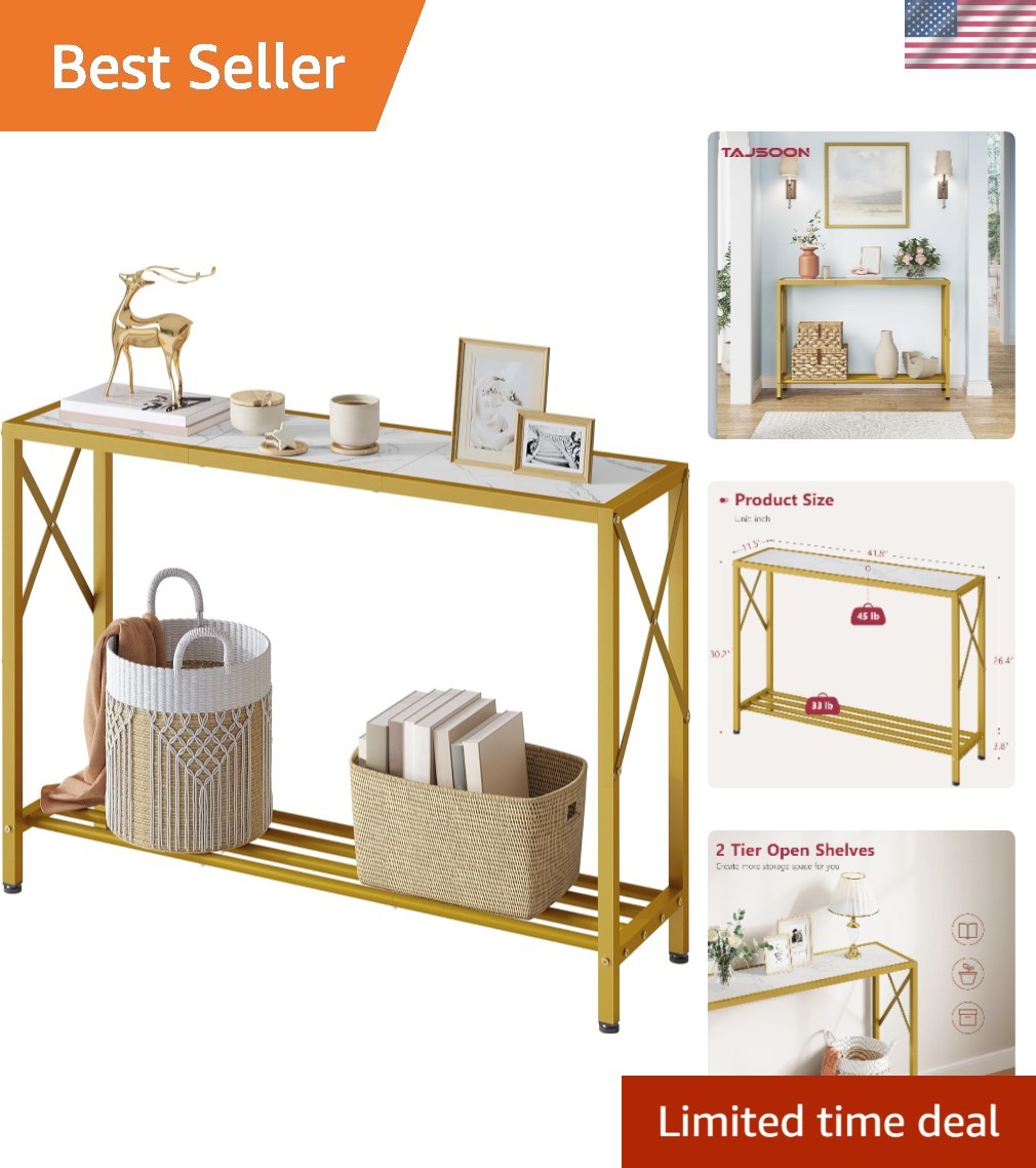 Elegant 41.8″ Gold & White Entryway Table for Chic Hallways & Living Rooms
