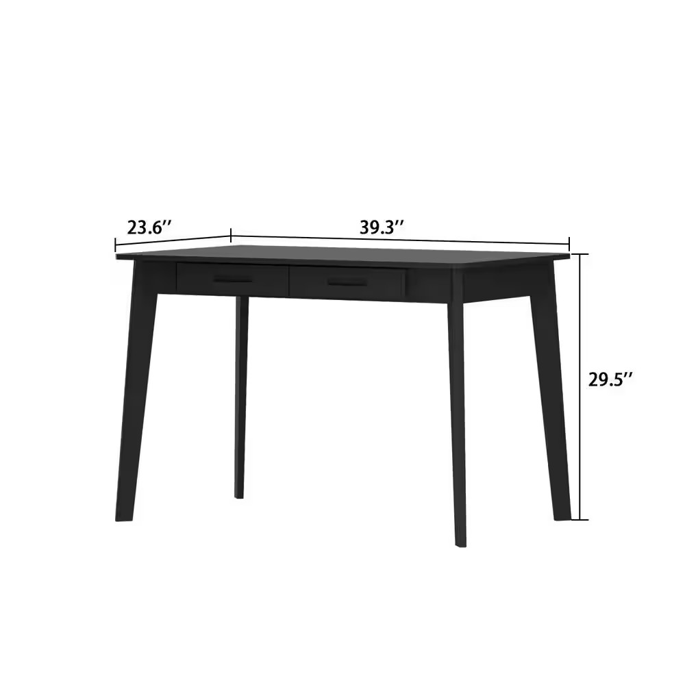 39.3 In. W-29.5 In. H Rectangular Black MDF Wood Computer Desk with 2-Drawers