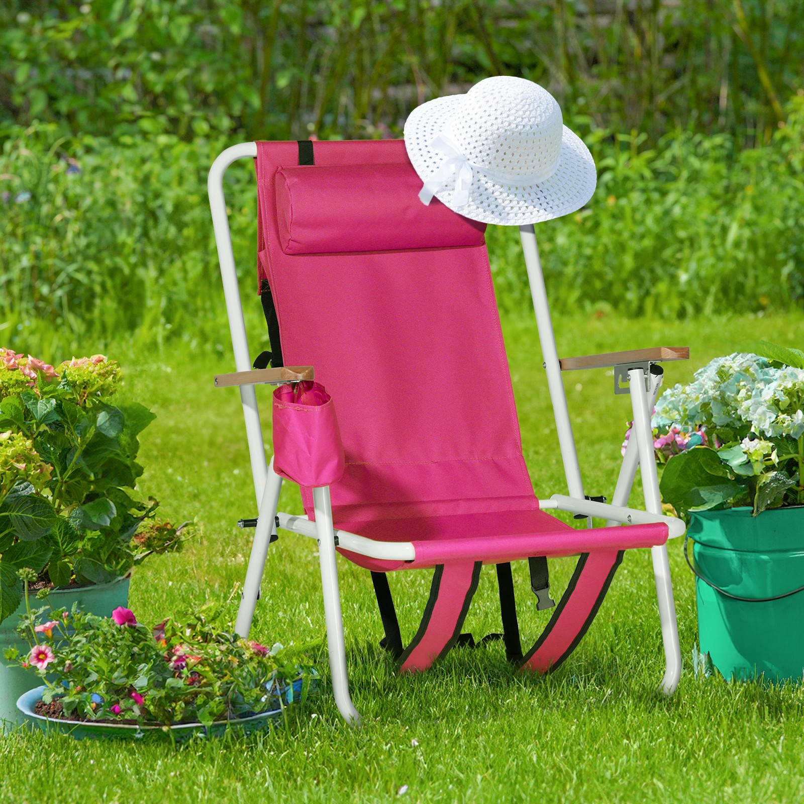 Folding Beach Chair, 4 Position Portable Backpack Foldable Camping Chair