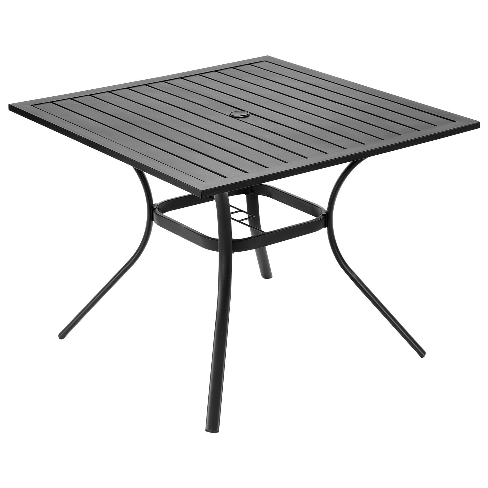 37 in Square Metal Patio Dining Table with Umbrella Hole, Weather Resistant