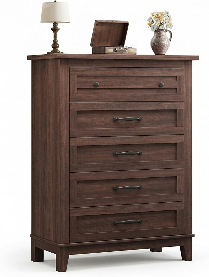 41.3 inch 5 Dresser Bedroom Tall Vertical Drawer Storage Wood Organizer Storage