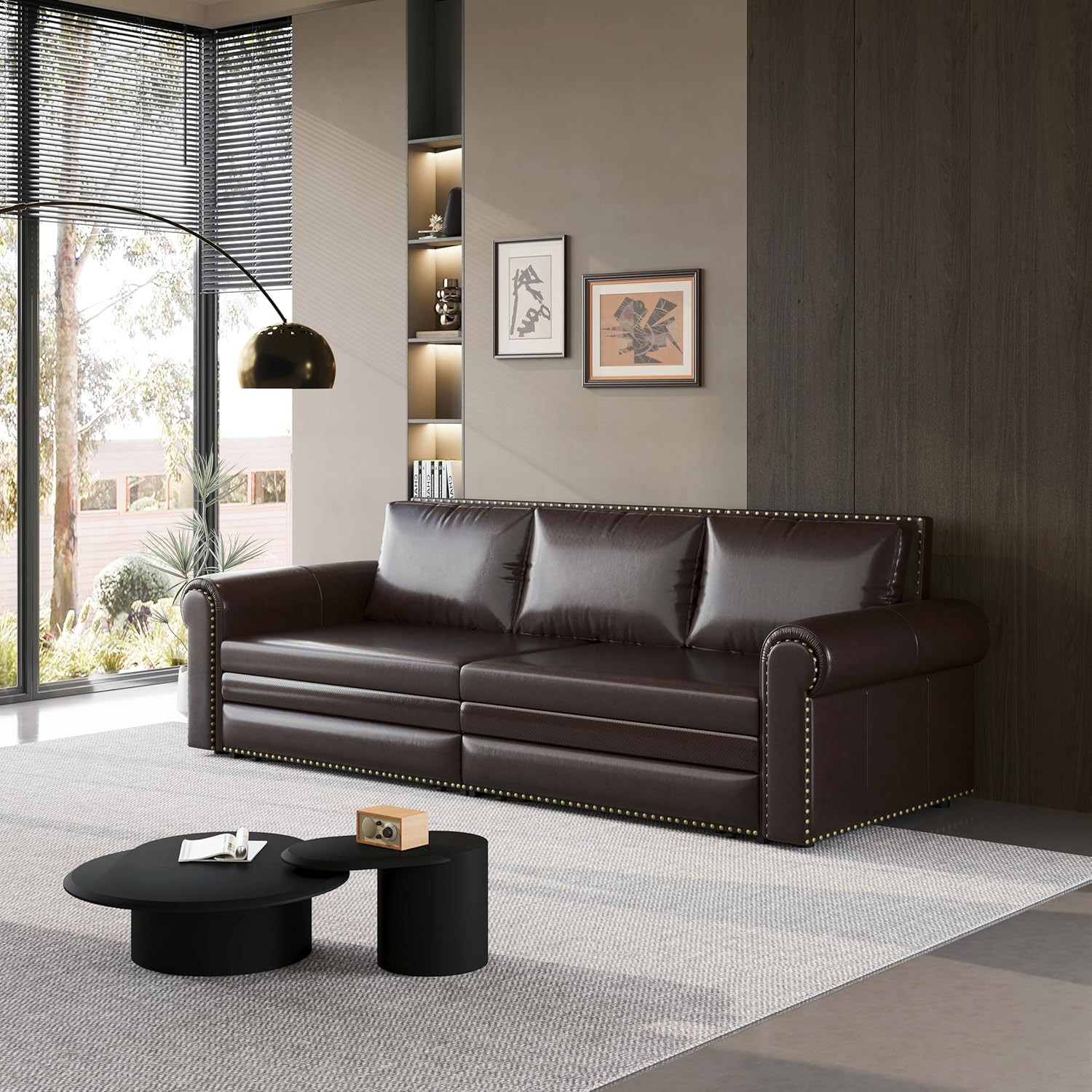 93.7″ King Size 3-in-1 Convertible Sofa Bed with Nailhead Decor