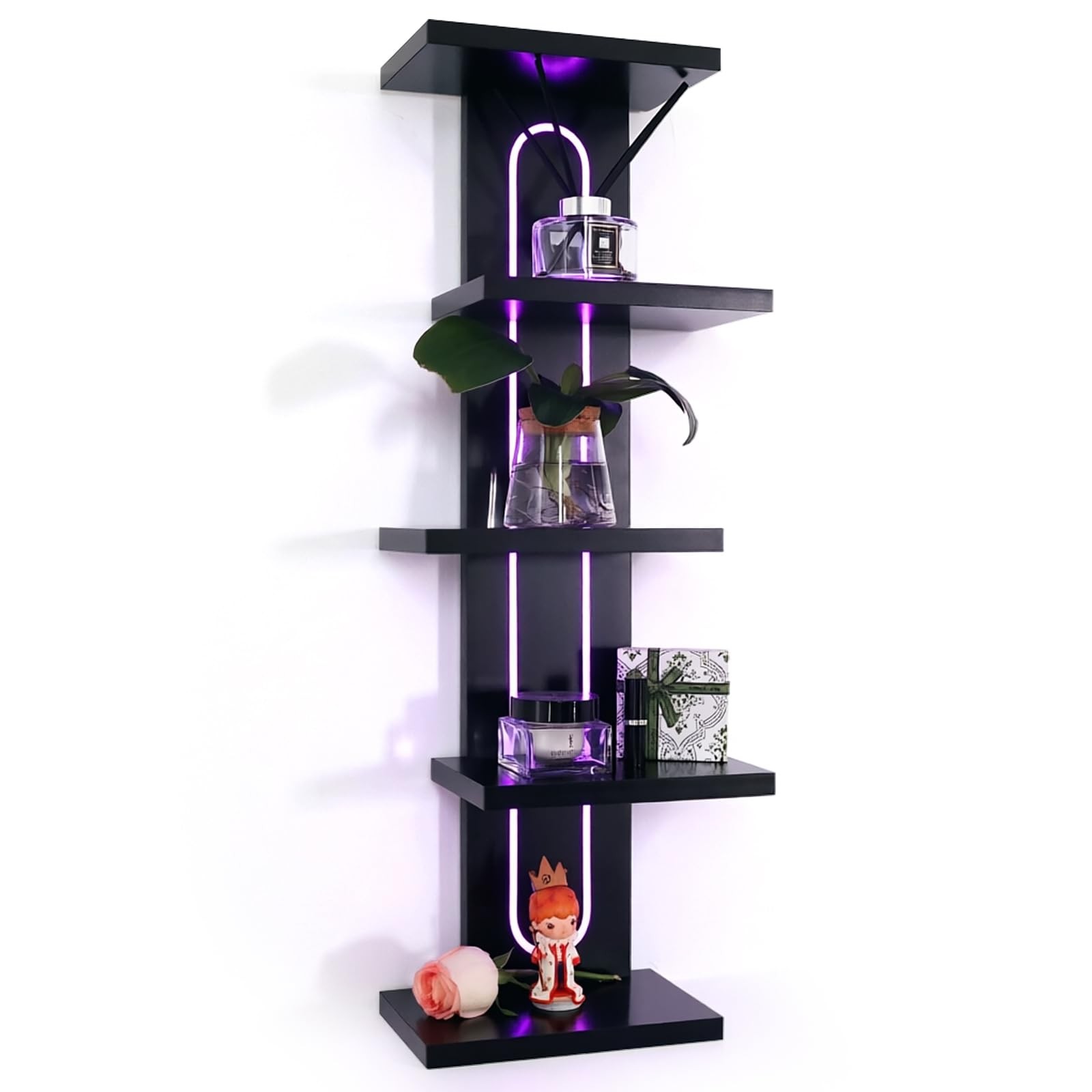 RGB Wall Shelves for Gaming Room & Display, 5-Tier Unique Staggered Floating …