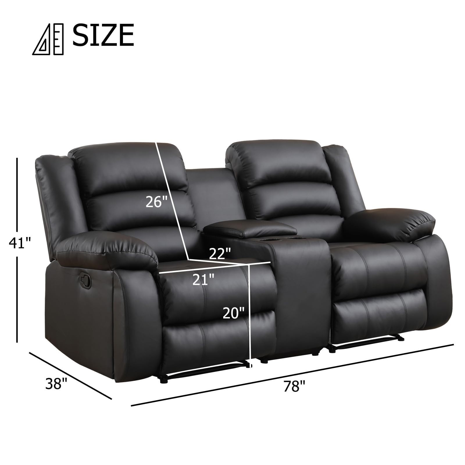 Canmov Faux Leather Loveseat, Manual Reclining Sofa Chair with Hidden Storage