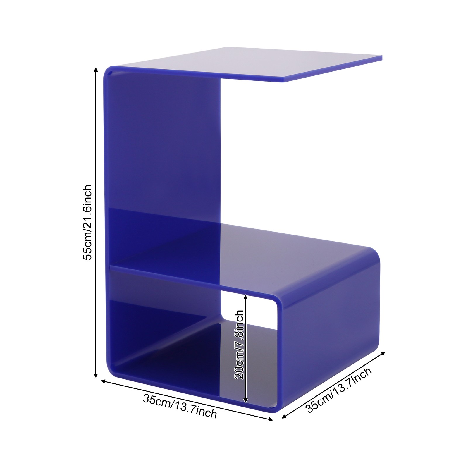 13.7*13.7*21.6in Blue Side Tables For Small Spaces Acrylic Modern End Table
