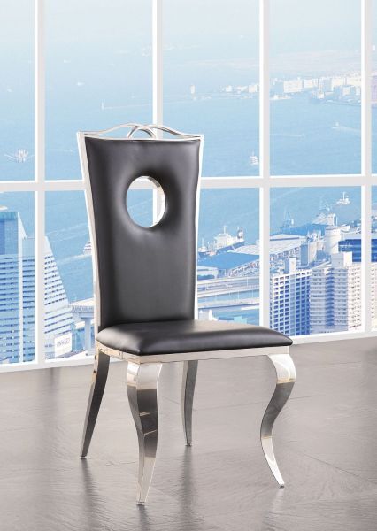 ACME Ornat Black PU Seat & Stainless Steel Chrome Base Finish 43″H Side Chair
