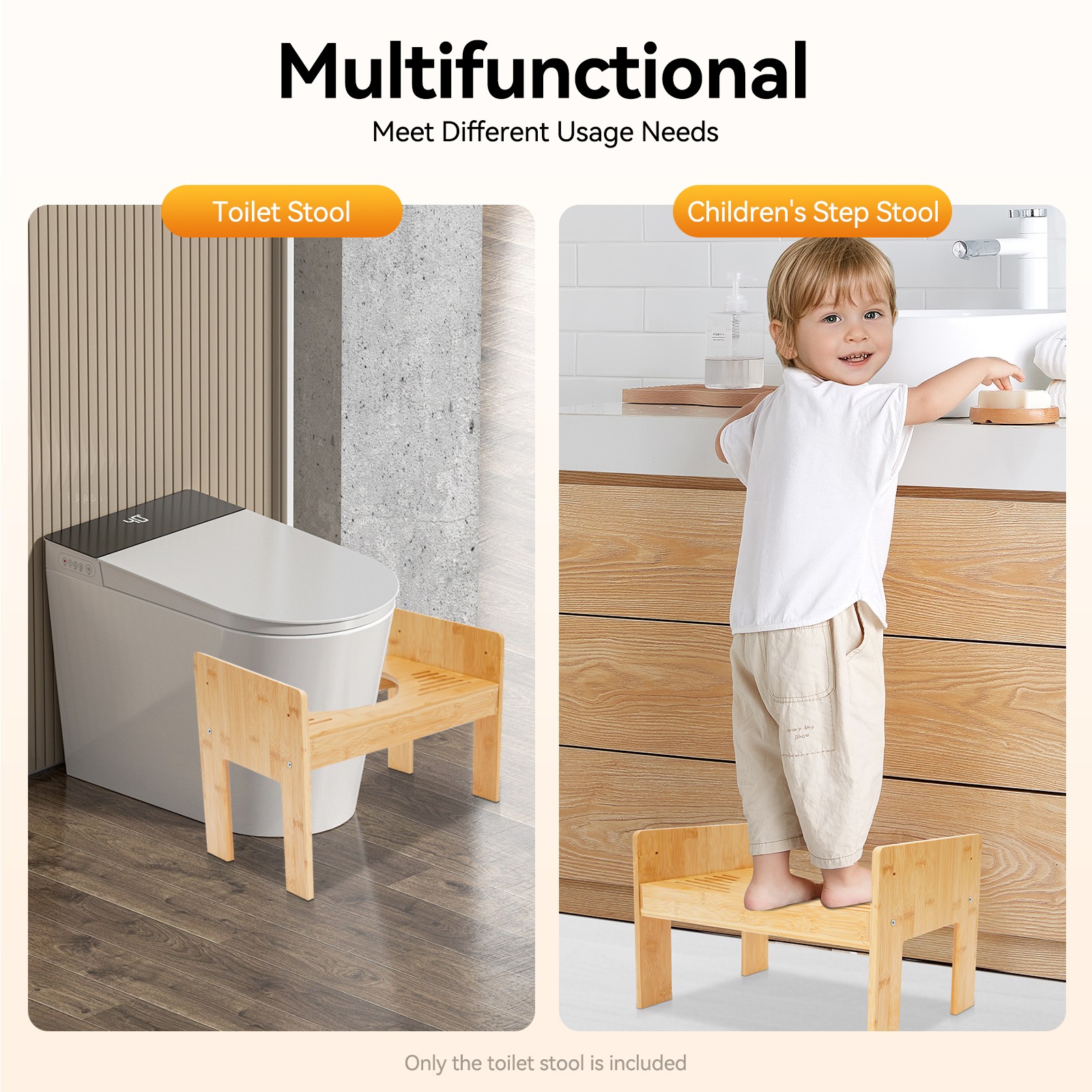 Bamboo Adjustable Toilet Stool, 7-9 Inches Bamboo Potty Stool, Poop Stool