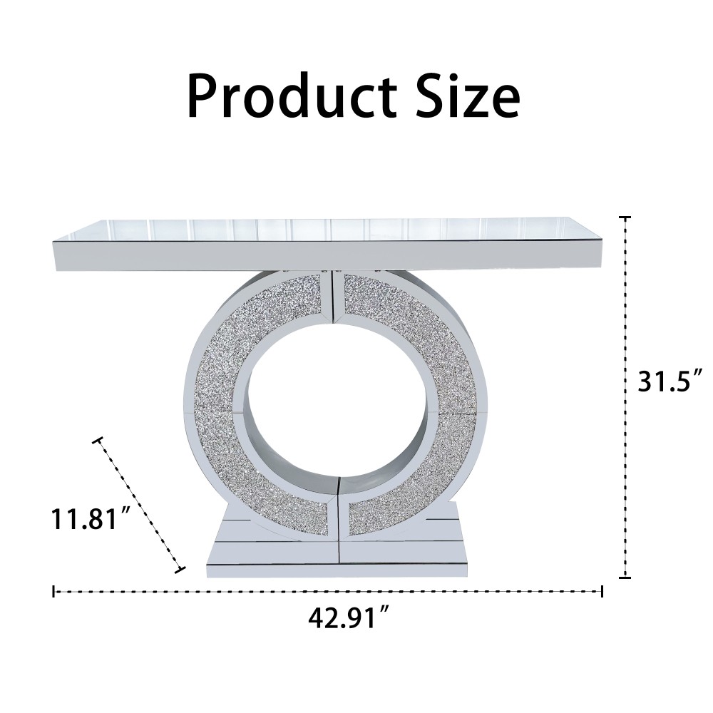 Mirror edge table with hand polished beveled edge and diamond shaped base frame