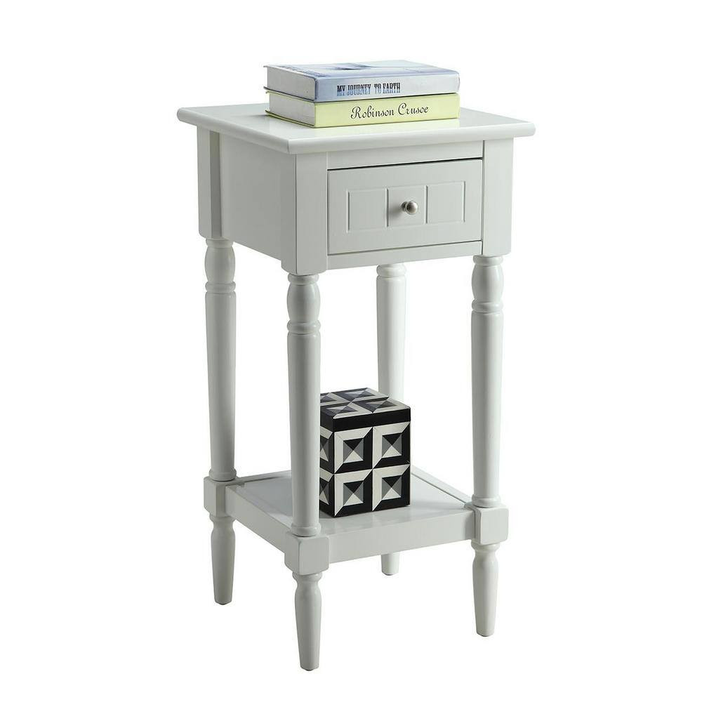 French Country 14 In. W X 28 In. H White Square Wood Khloe End Table Drawer