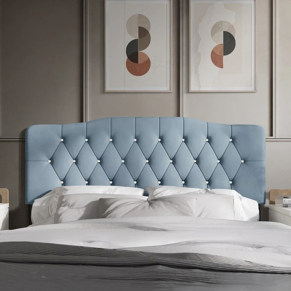 King Size Upholstered Headboard Only Light Blue Adjustable Height Diamond Tufted