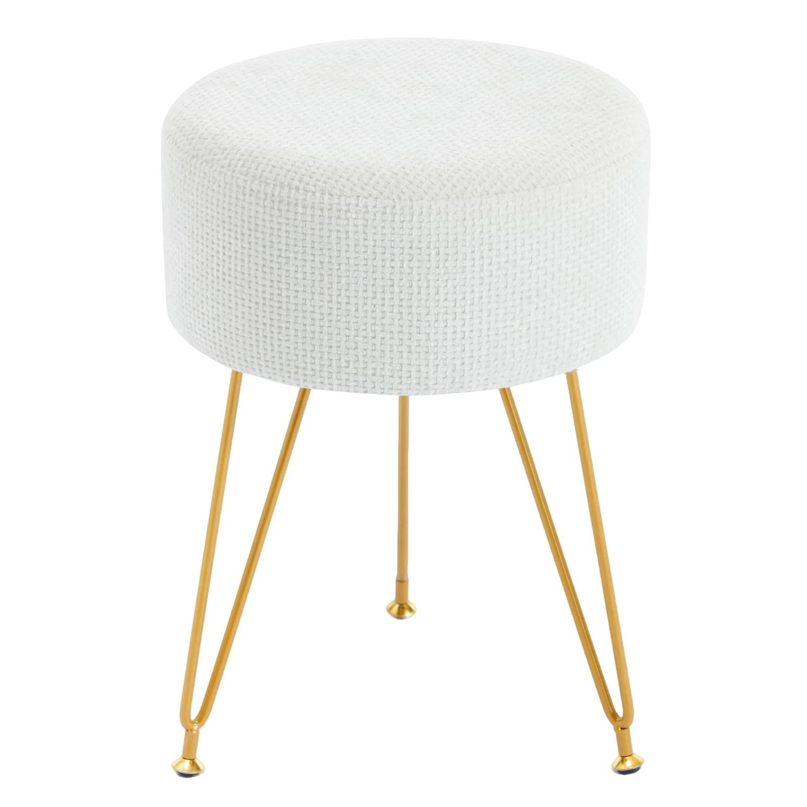 Small Fabric Round Footrest Stool Makeup Vanity Stool Seat with Gold Metal Legs