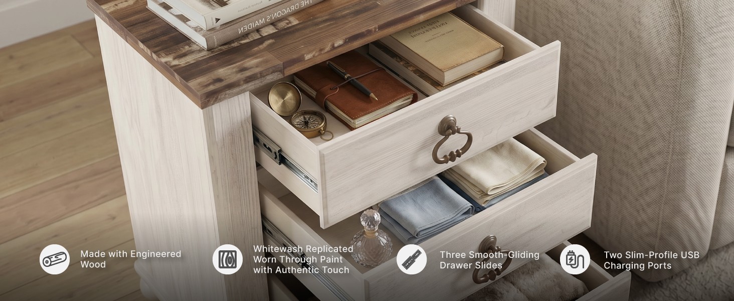 Signature Design Ashley Willowton Farmhouse 2 Drawer Nightstand with USB