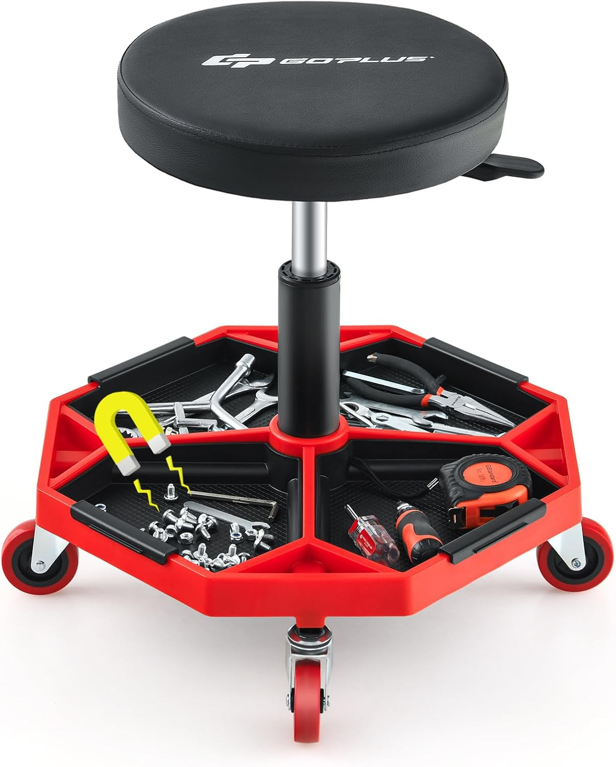 Rolling Garage Stool, 16”-22” Adjustable Mechanic Stool with Universal Wheels, R
