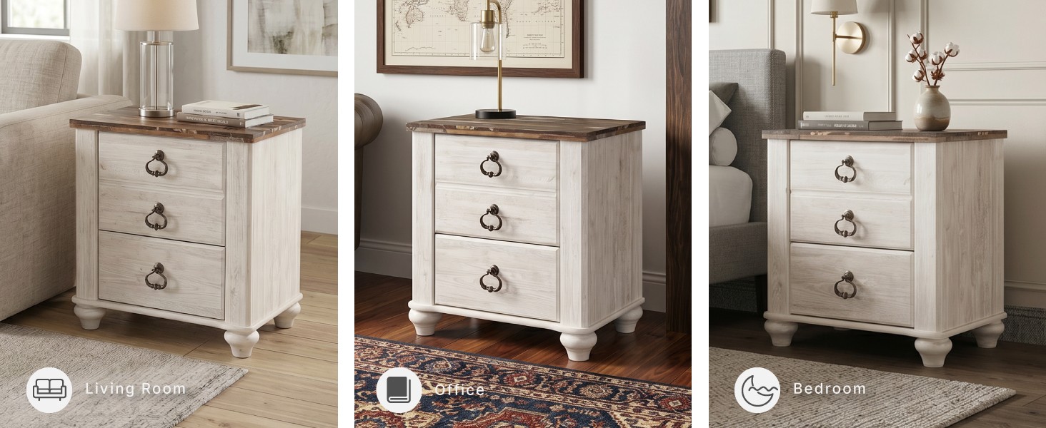 Signature Design Ashley Willowton Farmhouse 2 Drawer Nightstand with USB