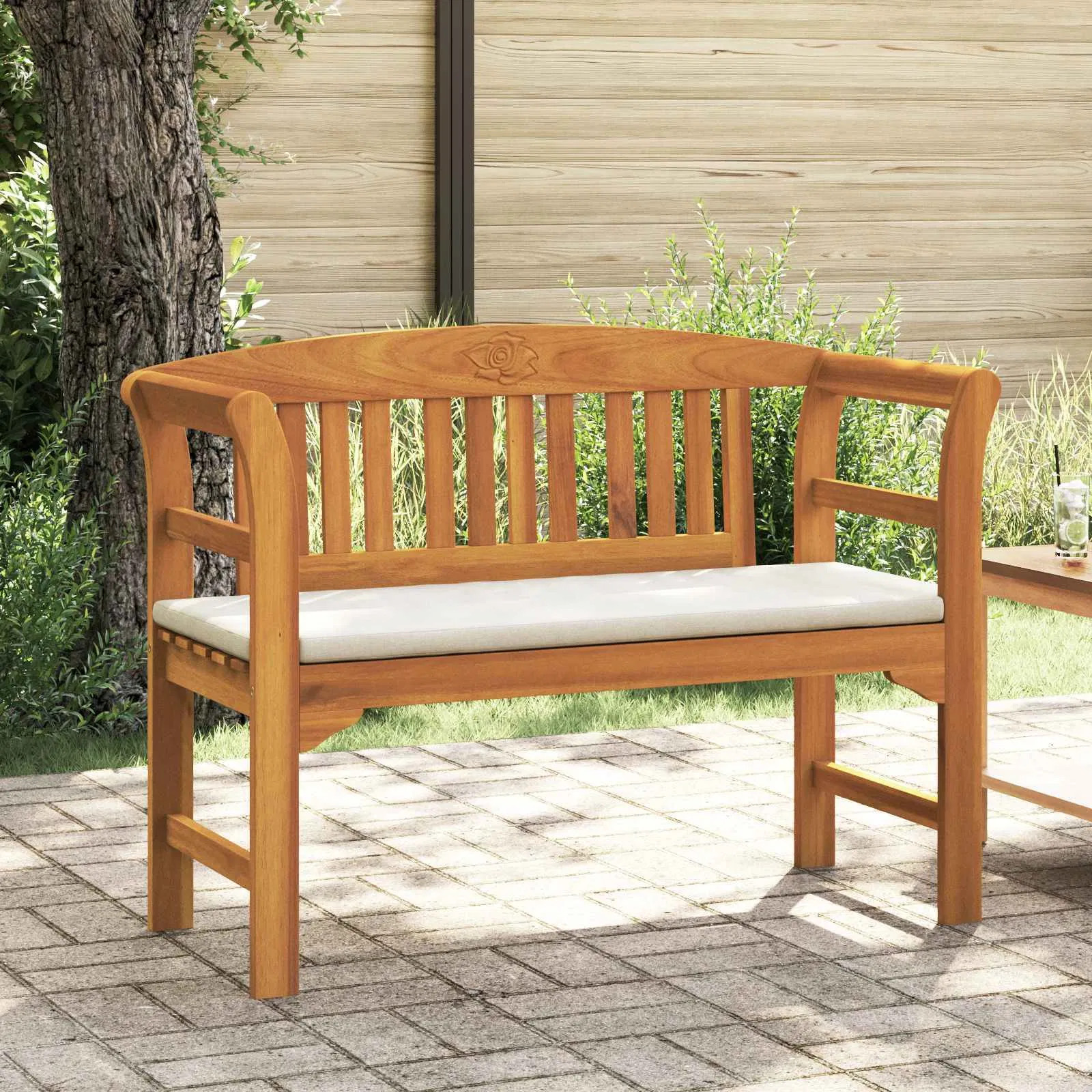 | Rose Bench | with Cushion Cream White 44.88 x 18.11 x 32.48 in
