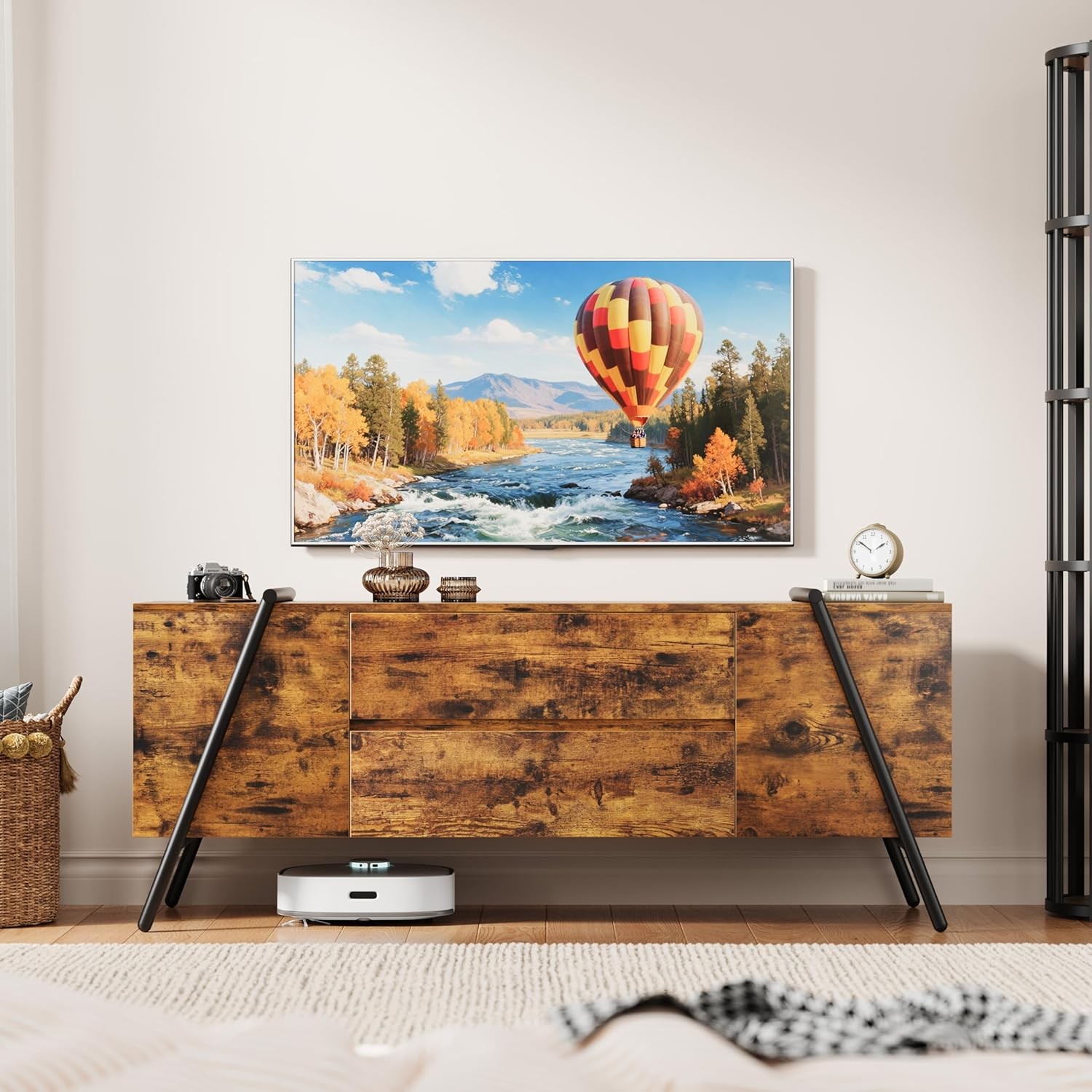 55″ TV Stand for 50-65 in TVs, Entertainment Center Media Console with 2 Drawers