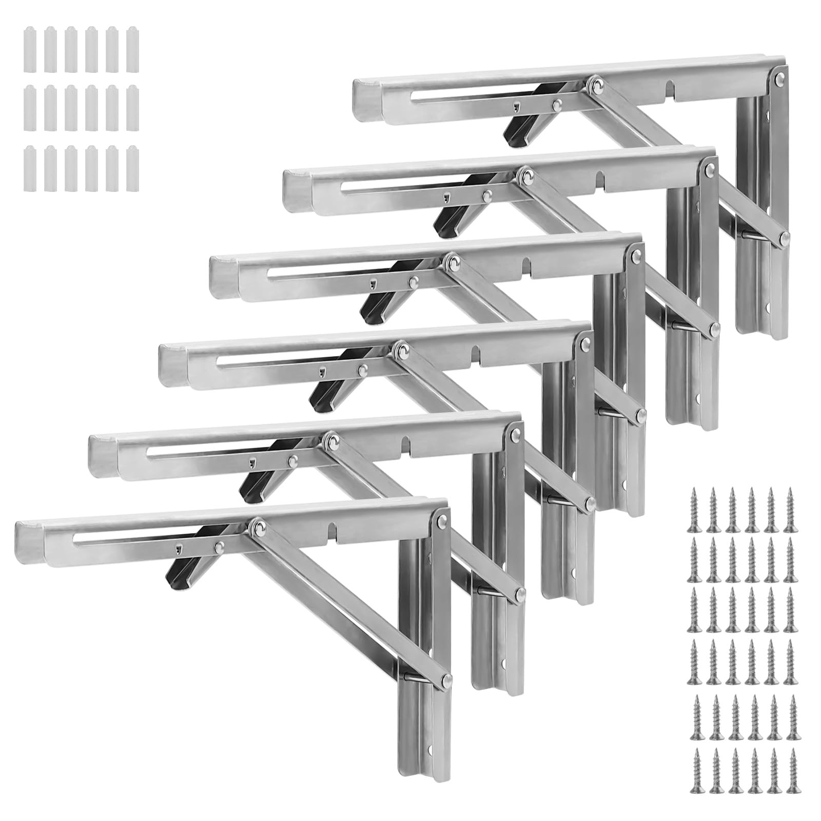 6 PCS 12 Inch Stainless Steel Folding Shelf Brackets Hinges 30×16.5 cm