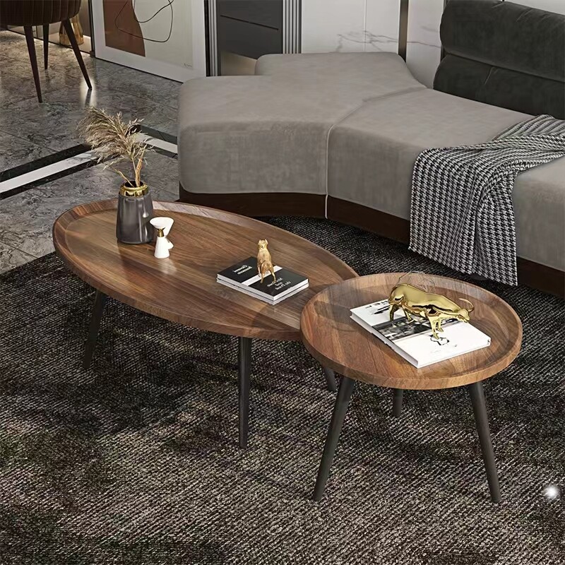 Industrial Nesting Coffee Table Set of 2 End Side Tables for Living Room Brown