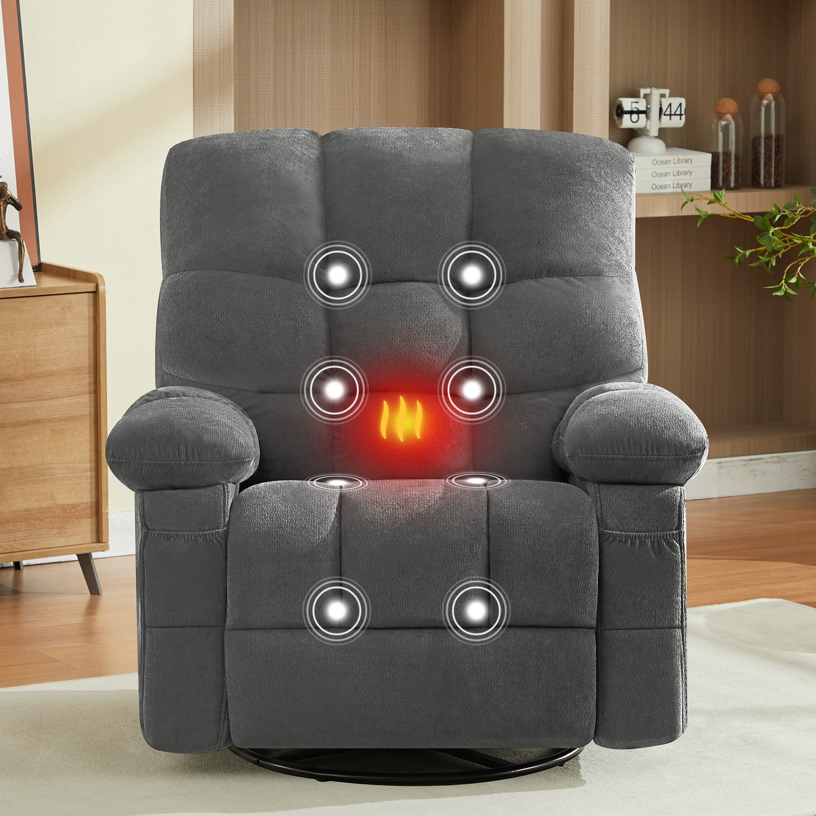 Massage Swivel Recliner Chair w/ Vibration Massage and Lumbar Heating 350LBS