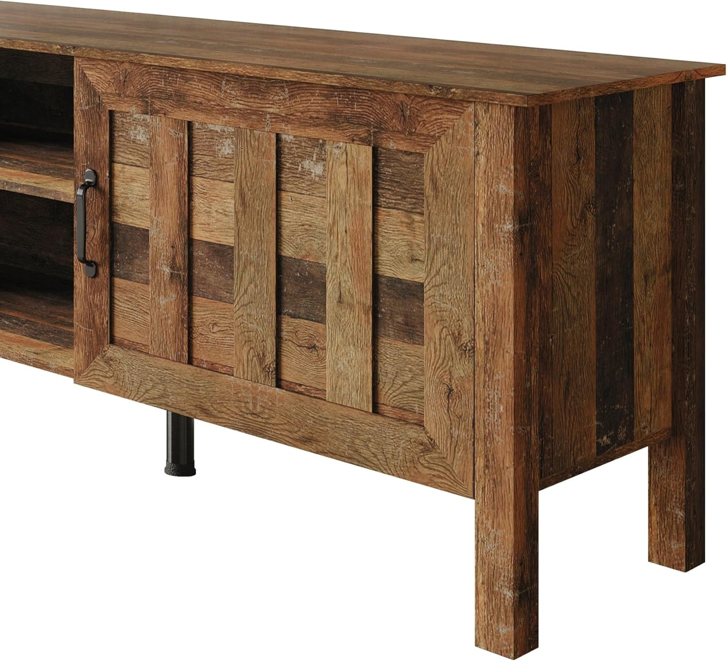 Vintage Oak 71″ TV Stand with Ample Storage, Open Shelves & Cabinets