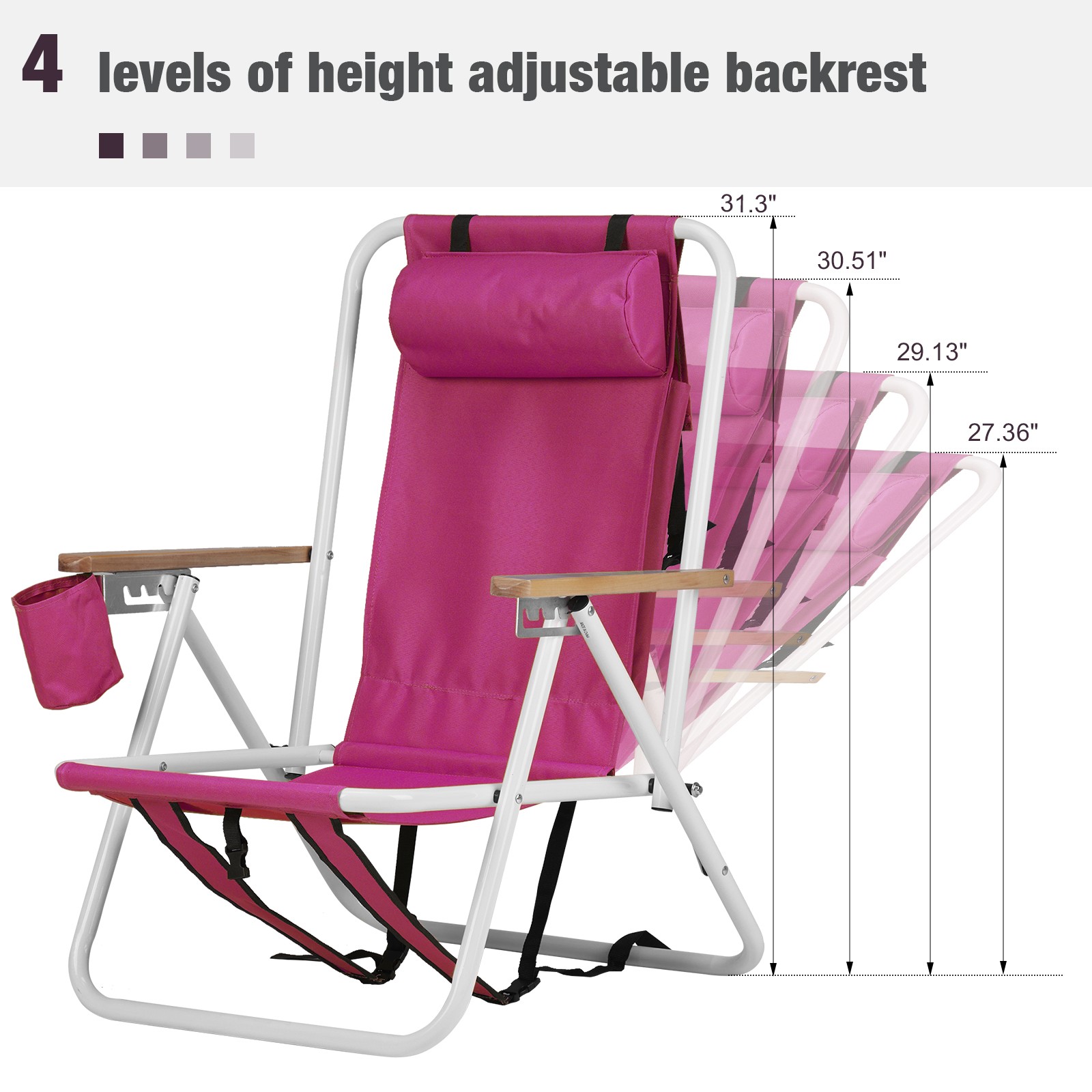 Folding Beach Chair, 4 Position Portable Backpack Foldable Camping Chair