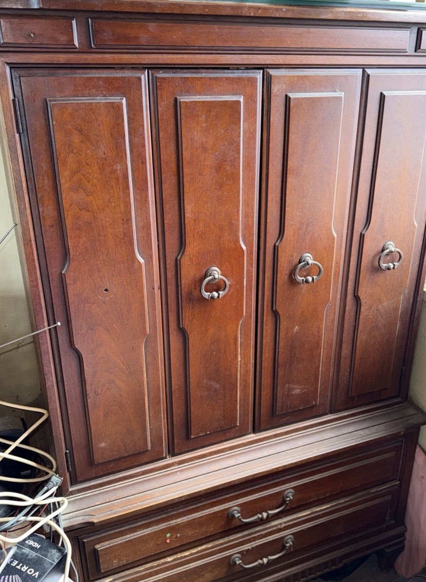 Vintage Brown Wood Freestanding Wardrobe Armoire 2 Doors 2 Drawers 30x30x32