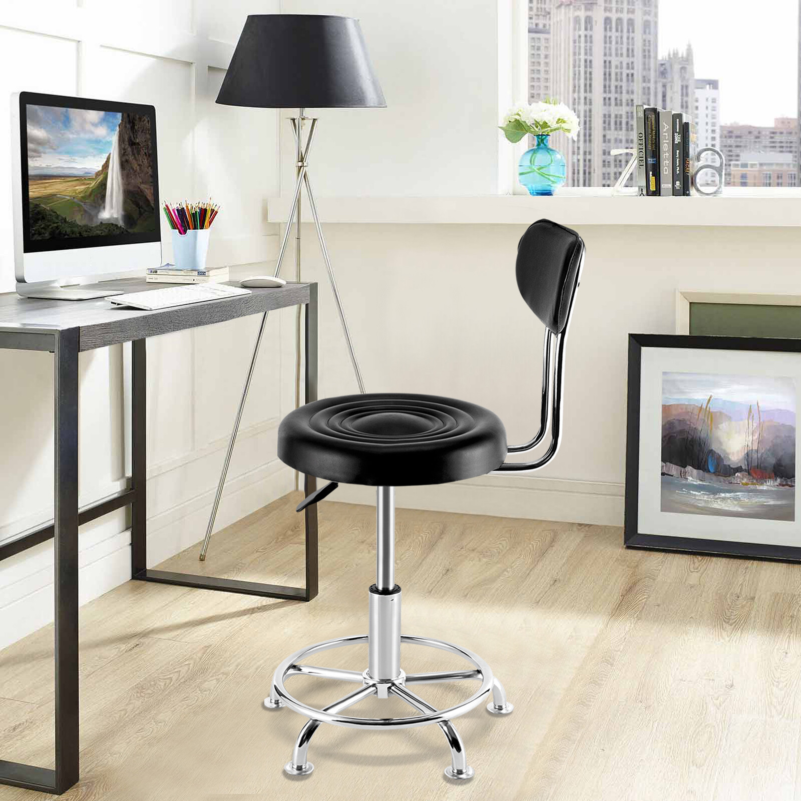 Garage WorkShop Stool Bench Mechanics Swivel Chair Height-Adjustable Seat Black