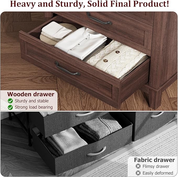 41.3 inch 5 Dresser Bedroom Tall Vertical Drawer Storage Wood Organizer Storage