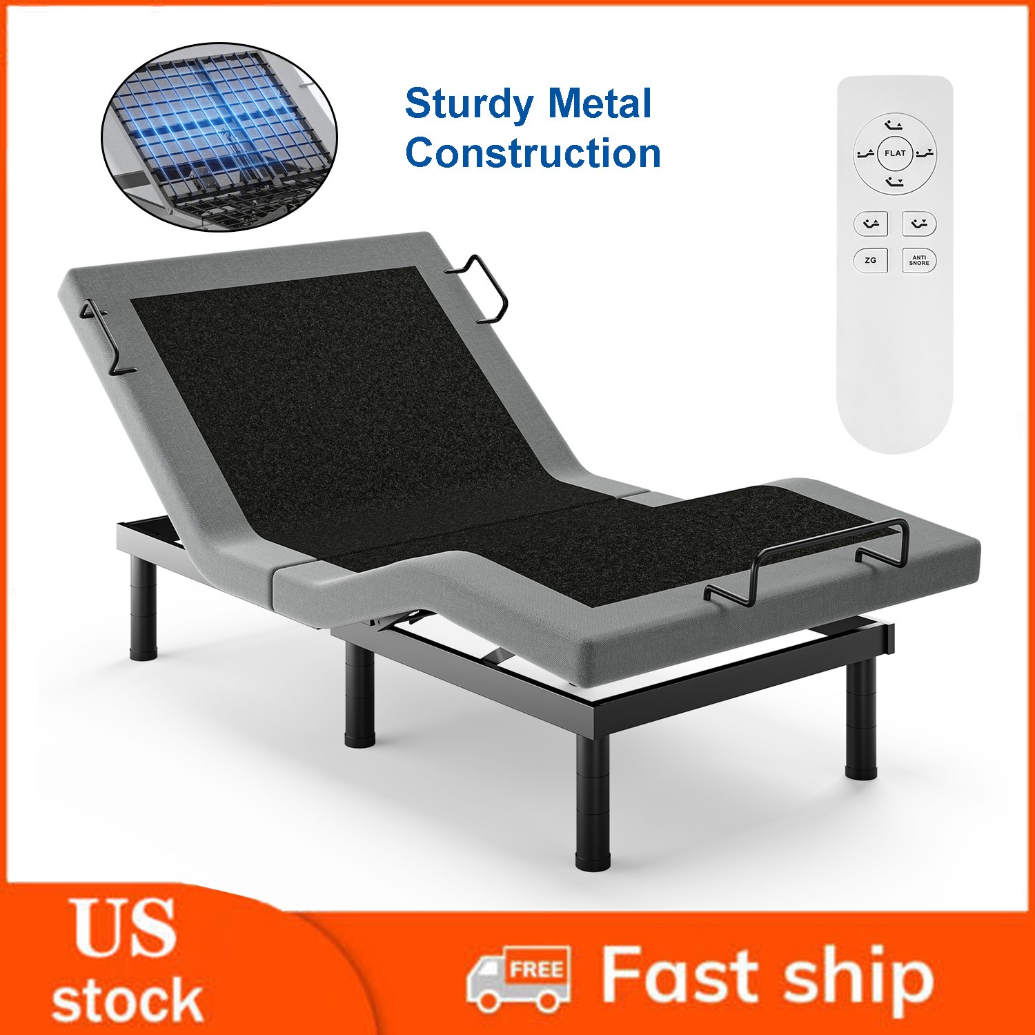 Upgraded Adjustable Bed Frame Base Wireless Remote Power Base 1000LB Capacity
