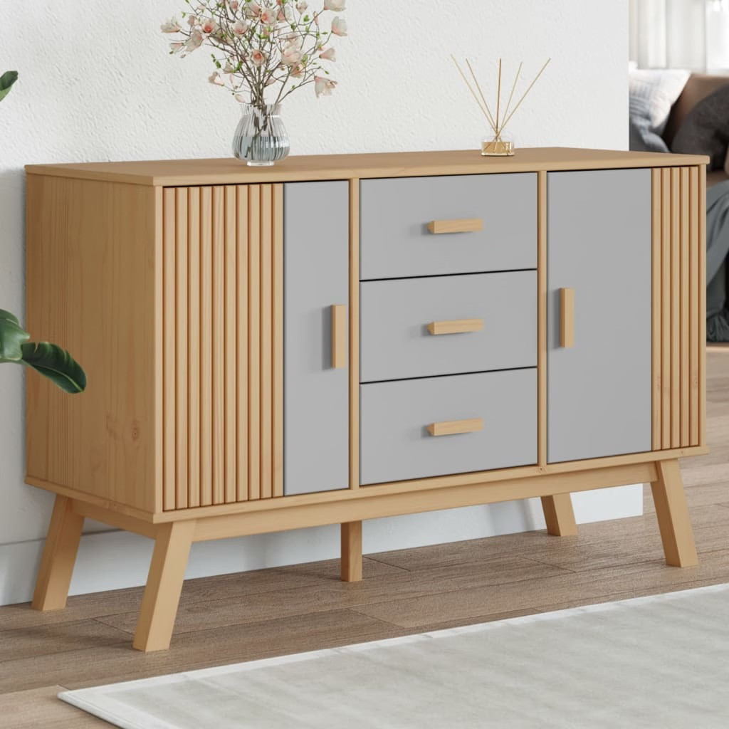 Sideboard OLDEN Gray and Brown 44.9″x16.9″x28.9″ Solid Wood Pine